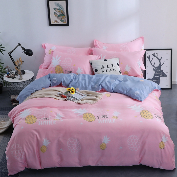 2025新款40s简欧全棉纯棉印花多规格系列四件套 菠萝物语-粉