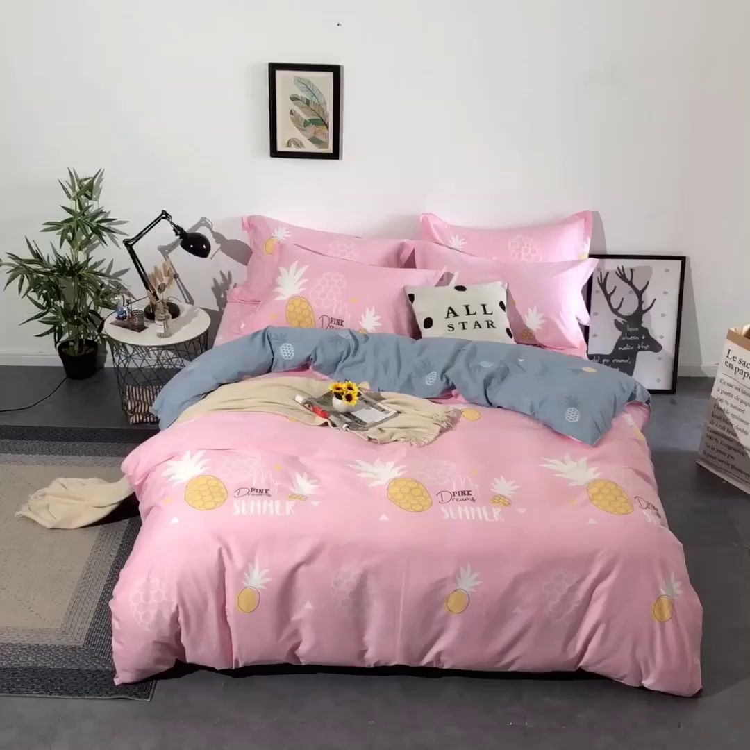 91家纺网 家纺一手货源 找家纺 2025新款40s简欧全棉纯棉印花多规格系列四件套 菠萝物语-粉