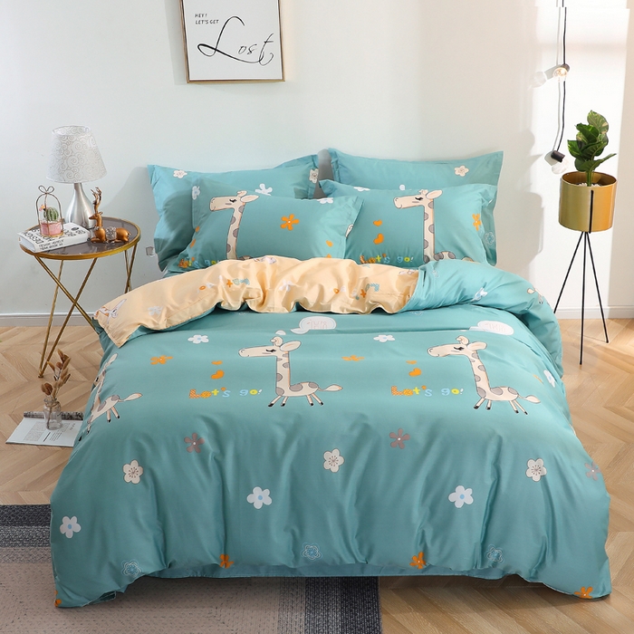 91家纺网 家纺一手货源 找家纺 2025新款40s简欧全棉纯棉印花多规格系列四件套 奔跑吧小鹿-兰