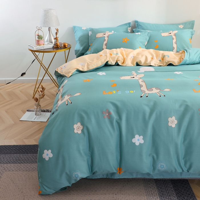 91家纺网 家纺一手货源 找家纺 2025新款40s简欧全棉纯棉印花多规格系列四件套 奔跑吧小鹿-兰