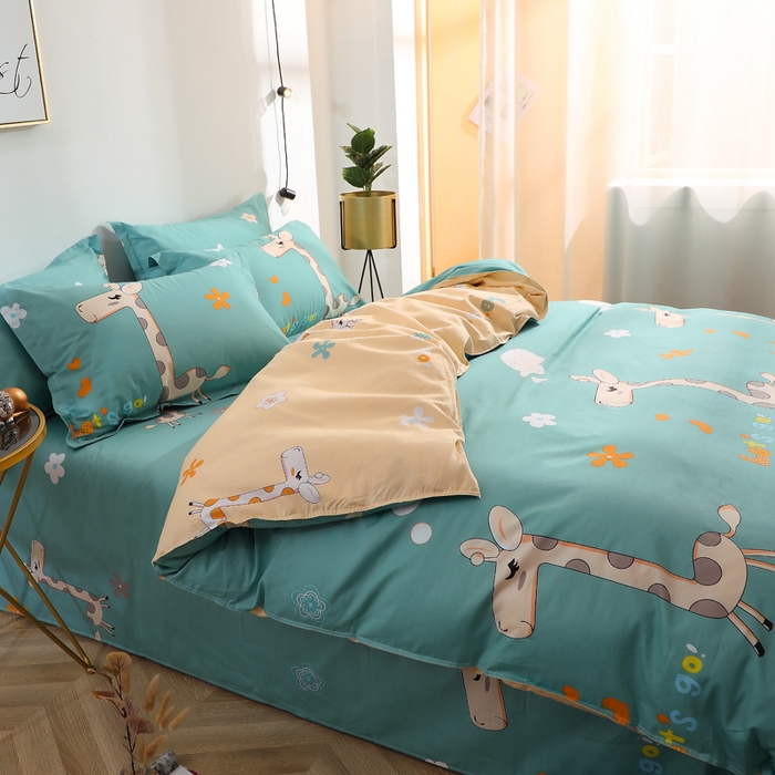 91家纺网 家纺一手货源 找家纺 2025新款40s简欧全棉纯棉印花多规格系列四件套 奔跑吧小鹿-兰