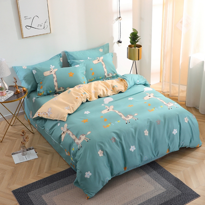 91家纺网 家纺一手货源 找家纺 2025新款40s简欧全棉纯棉印花多规格系列四件套 奔跑吧小鹿-兰