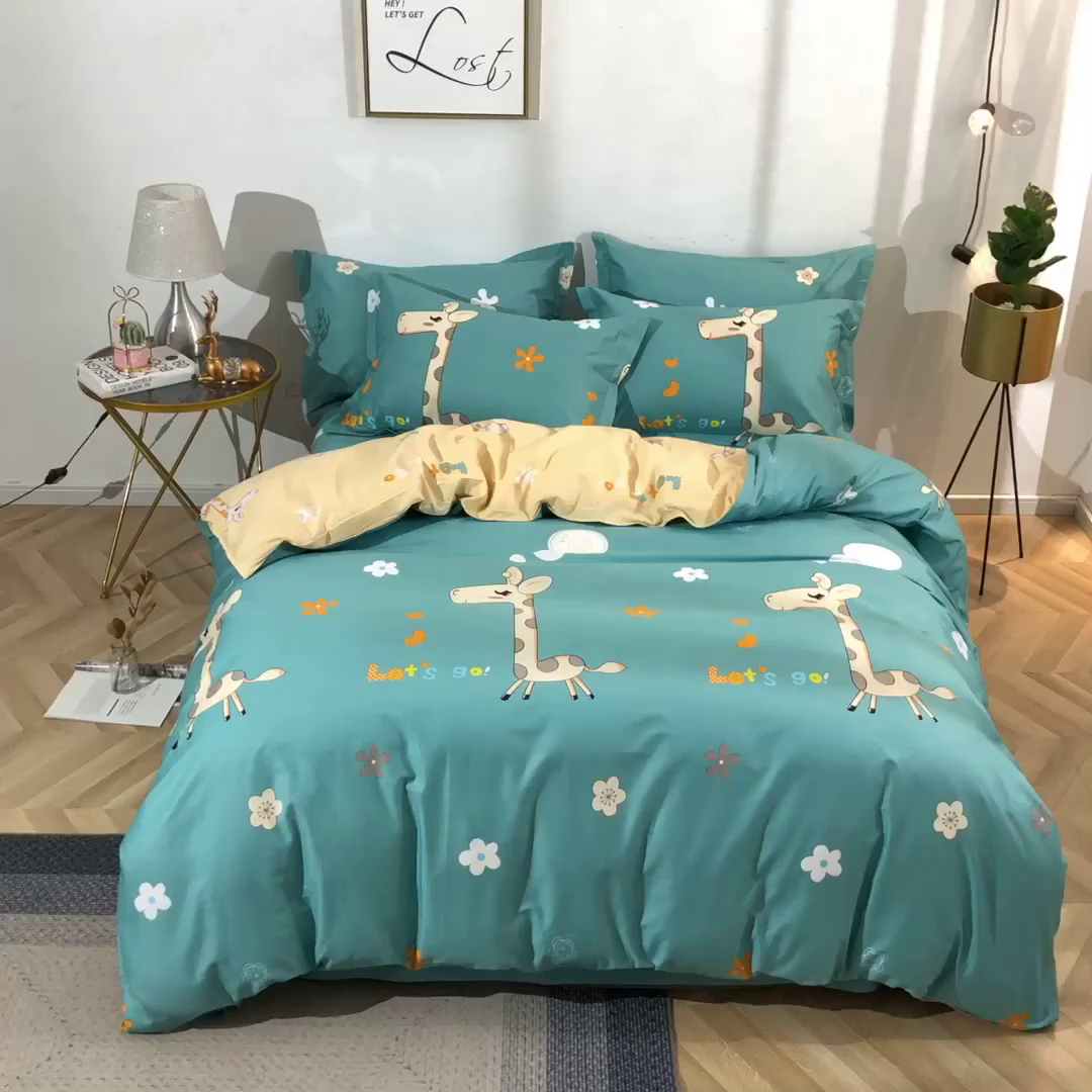 91家纺网 家纺一手货源 找家纺 2025新款40s简欧全棉纯棉印花多规格系列四件套 奔跑吧小鹿-兰