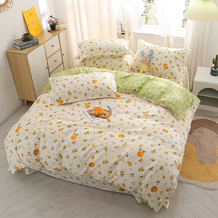 91家纺网 家纺一手货源 找家纺 2025新款40s简欧全棉纯棉印花多规格系列四件套 砂糖橘