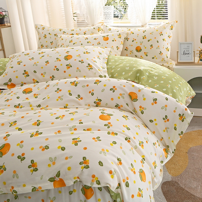 91家纺网 家纺一手货源 找家纺 2025新款40s简欧全棉纯棉印花多规格系列四件套 砂糖橘