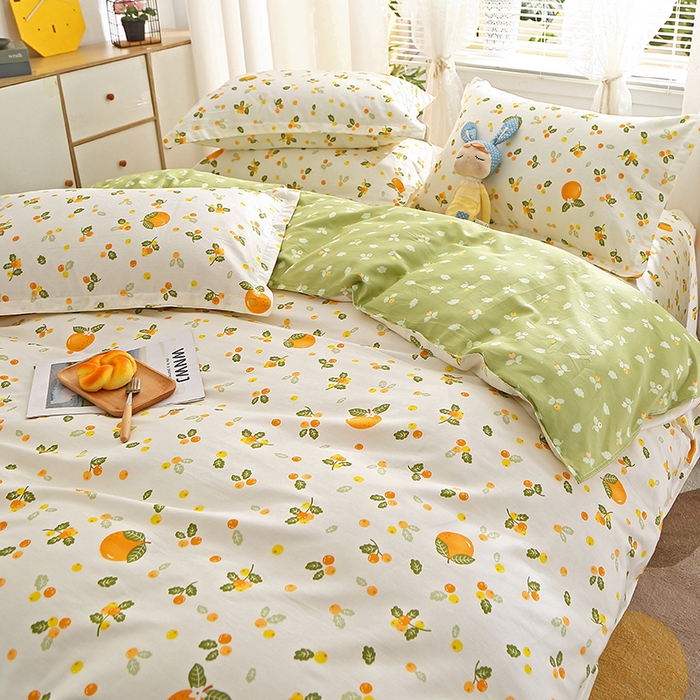 91家纺网 家纺一手货源 找家纺 2025新款40s简欧全棉纯棉印花多规格系列四件套 砂糖橘