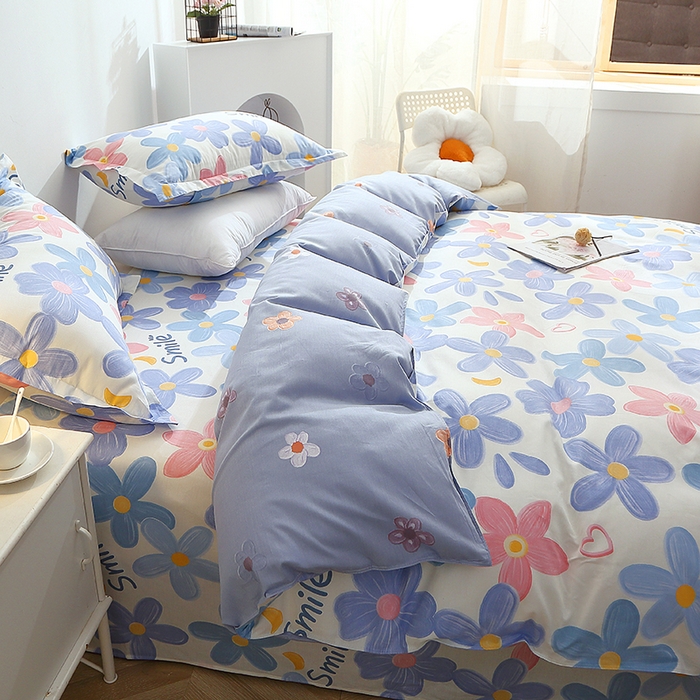 91家纺网 家纺一手货源 找家纺 2025新款40s简欧全棉纯棉印花多规格系列四件套 浅浅花漾