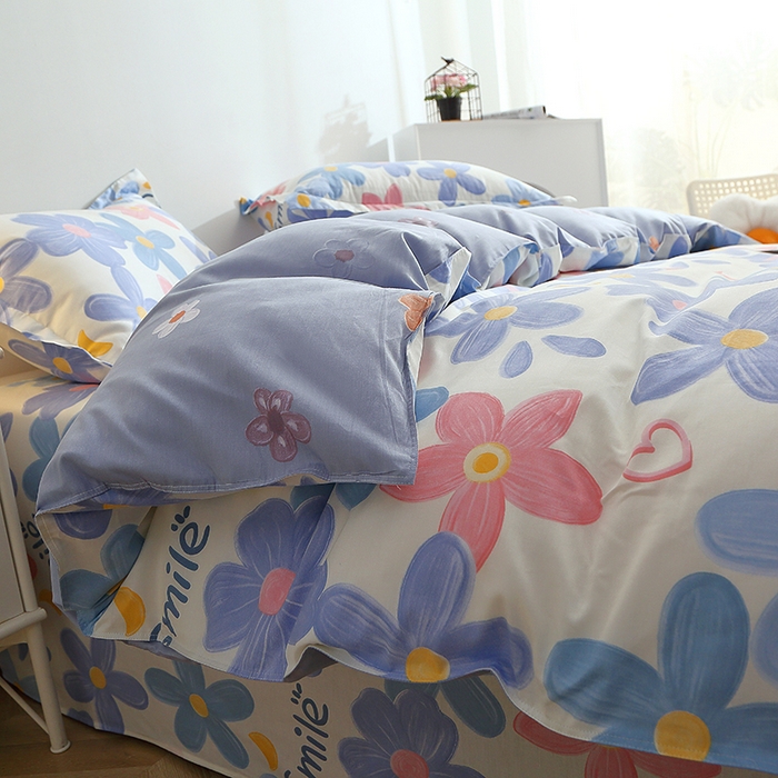 91家纺网 家纺一手货源 找家纺 2025新款40s简欧全棉纯棉印花多规格系列四件套 浅浅花漾