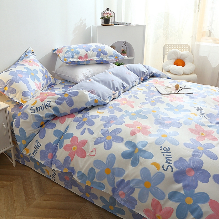 91家纺网 家纺一手货源 找家纺 2025新款40s简欧全棉纯棉印花多规格系列四件套 浅浅花漾