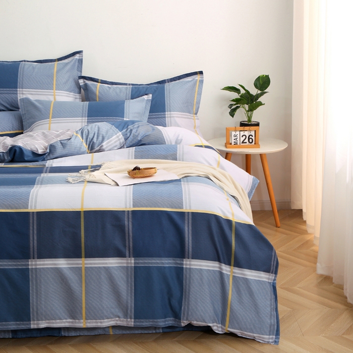 91家纺网 家纺一手货源 找家纺 2025新款40s简欧全棉纯棉印花多规格系列四件套 念之以蓝