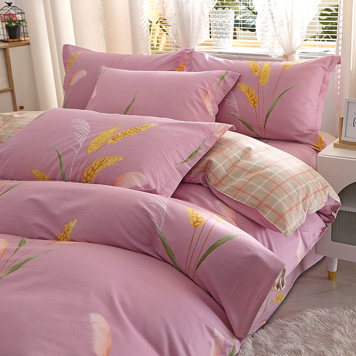 91家纺网 家纺一手货源 找家纺 2025新款40s简欧全棉纯棉印花多规格系列四件套 风吹麦浪-紫