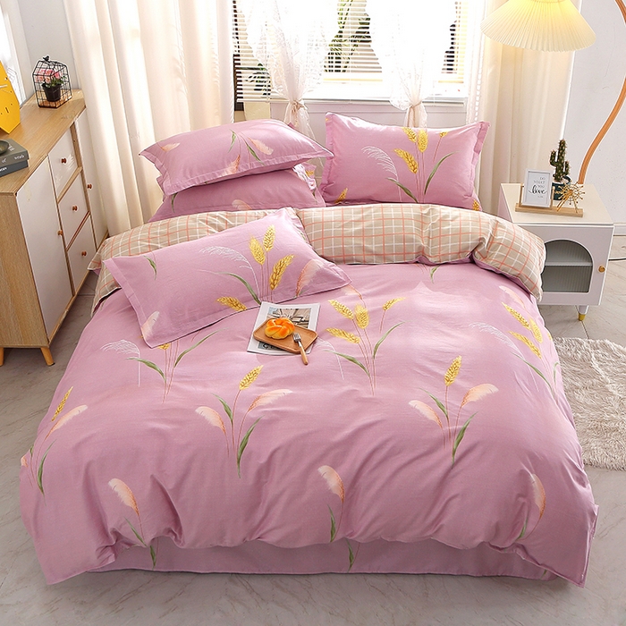 2025新款40s简欧全棉纯棉印花多规格系列四件套 风吹麦浪-紫