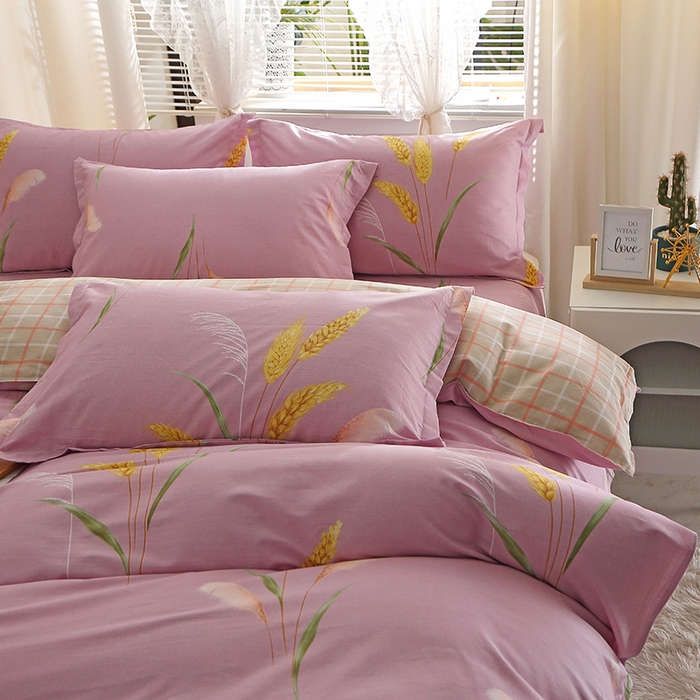 91家纺网 家纺一手货源 找家纺 2025新款40s简欧全棉纯棉印花多规格系列四件套 风吹麦浪-紫