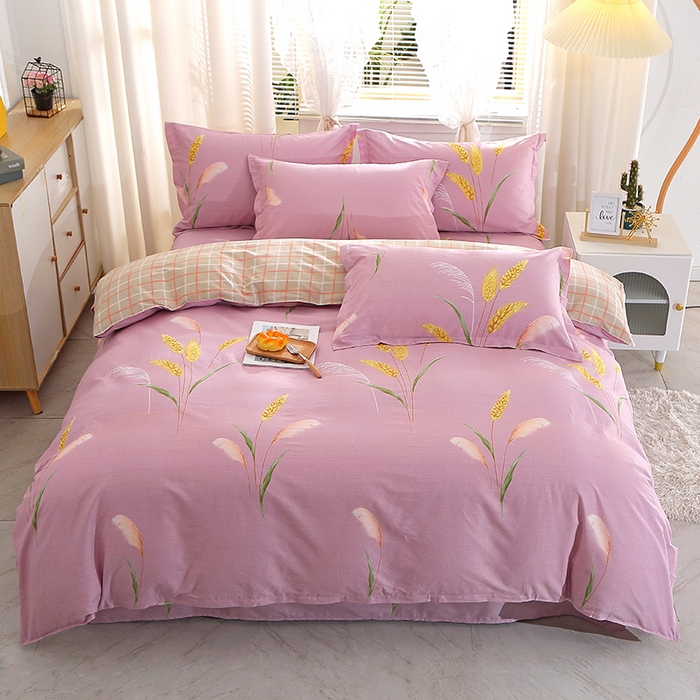 91家纺网 家纺一手货源 找家纺 2025新款40s简欧全棉纯棉印花多规格系列四件套 风吹麦浪-紫