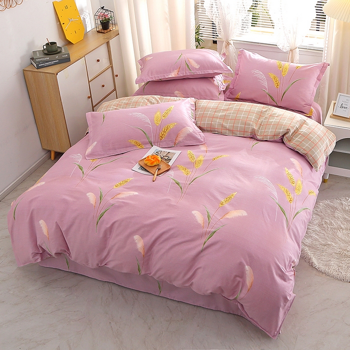 91家纺网 家纺一手货源 找家纺 2025新款40s简欧全棉纯棉印花多规格系列四件套 风吹麦浪-紫