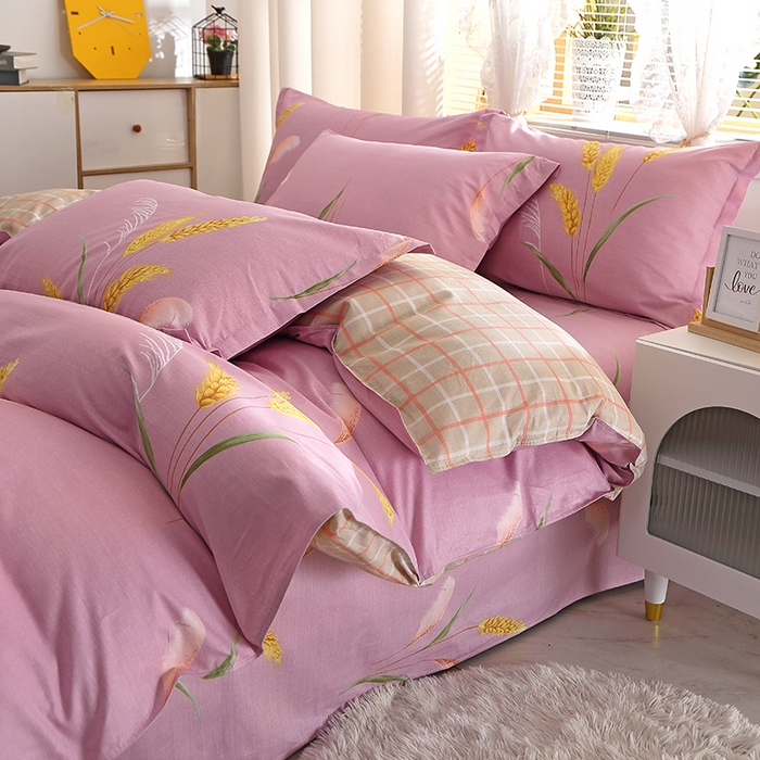 91家纺网 家纺一手货源 找家纺 2025新款40s简欧全棉纯棉印花多规格系列四件套 风吹麦浪-紫