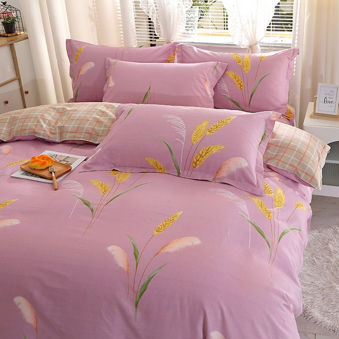 91家纺网 家纺一手货源 找家纺 2025新款40s简欧全棉纯棉印花多规格系列四件套 风吹麦浪-紫