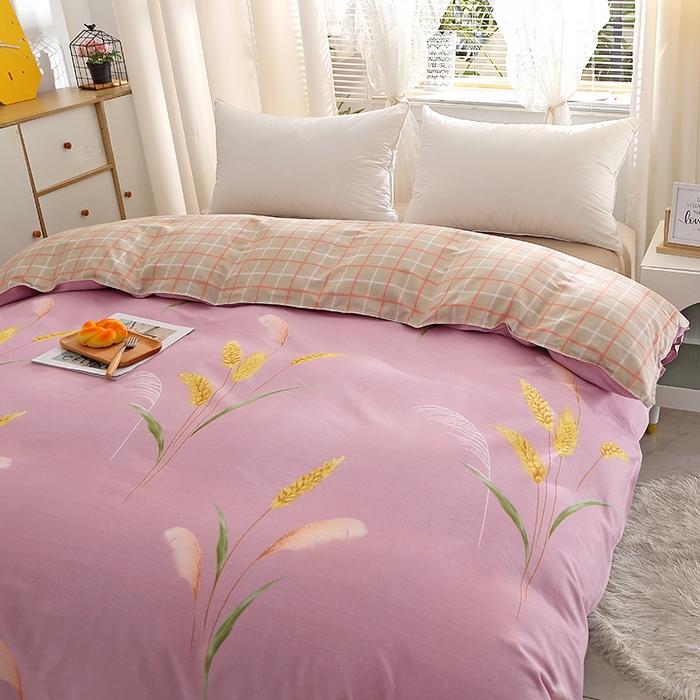 91家纺网 家纺一手货源 找家纺 2025新款40s简欧全棉纯棉印花多规格系列四件套 风吹麦浪-紫