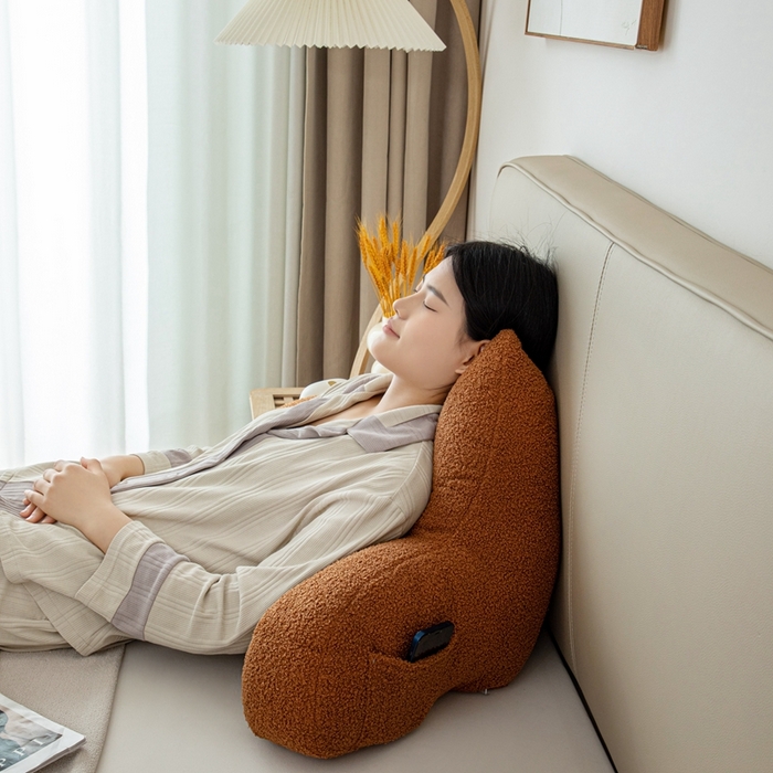 91家纺网 家纺一手货源 找家纺 沐沐家纺2026新款泰迪绒猫耳朵护腰靠背 橘黄色