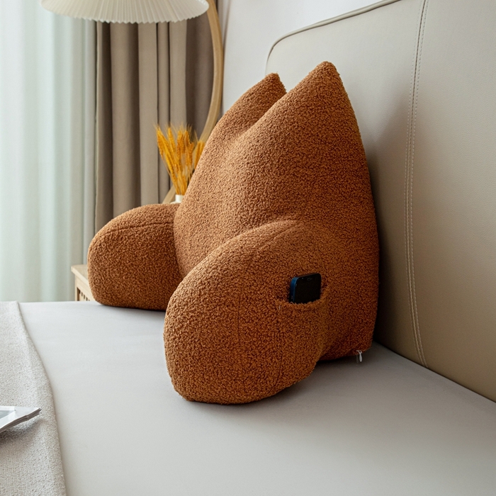 91家纺网 家纺一手货源 找家纺 沐沐家纺2026新款泰迪绒猫耳朵护腰靠背 橘黄色