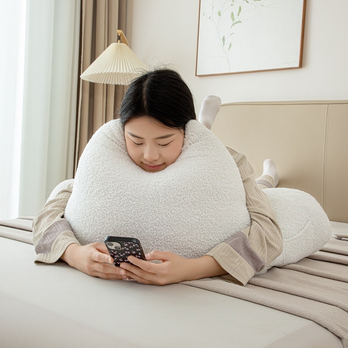 91家纺网 家纺一手货源 找家纺 沐沐家纺2026新款泰迪绒猫耳朵护腰靠背 白色