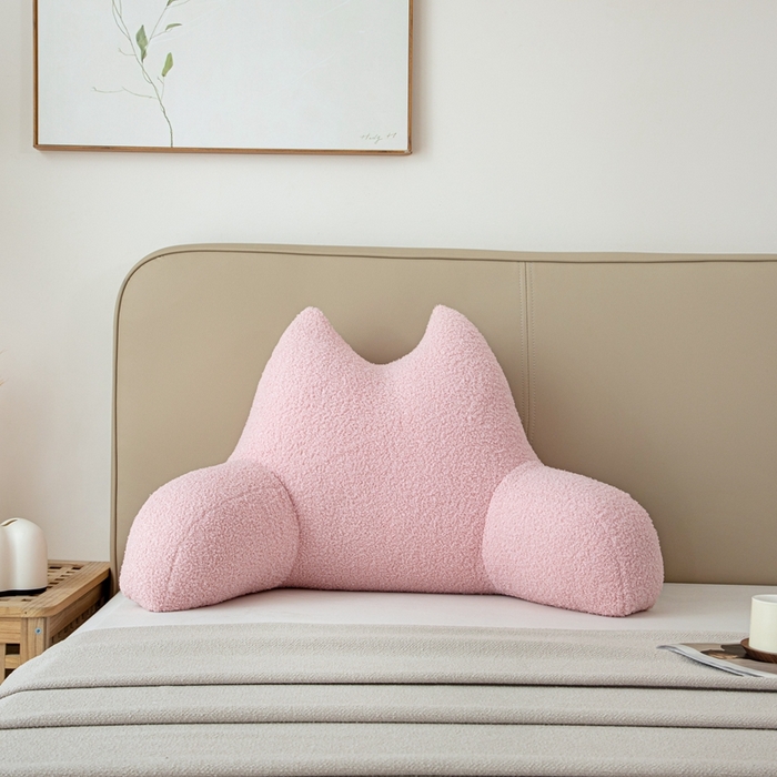 91家纺网 家纺一手货源 找家纺 沐沐家纺2026新款泰迪绒猫耳朵护腰靠背 粉色