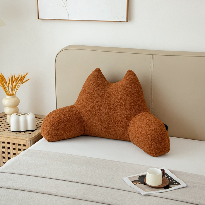 91家纺网 家纺一手货源 找家纺 沐沐家纺2026新款泰迪绒猫耳朵护腰靠背 橘黄色