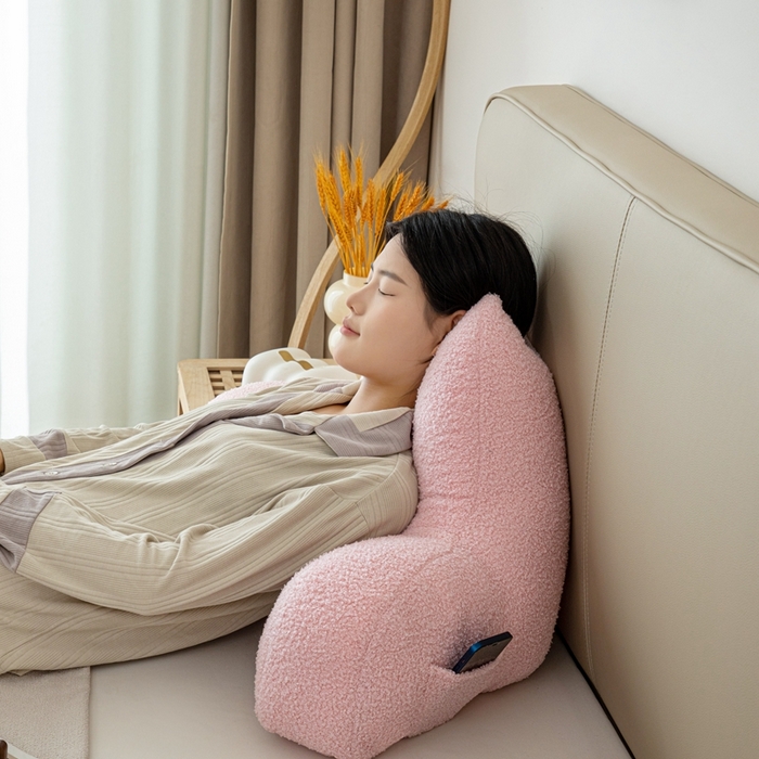 91家纺网 家纺一手货源 找家纺 沐沐家纺2026新款泰迪绒猫耳朵护腰靠背 粉色