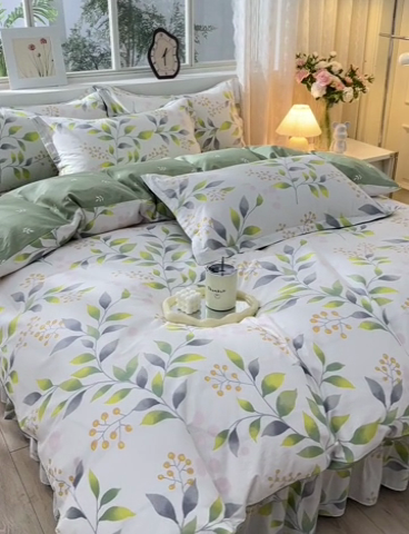 91家纺网 家纺一手货源 找家纺 （总）绘萱家居 2025新款100%全棉床裙款斜纹印花四件套