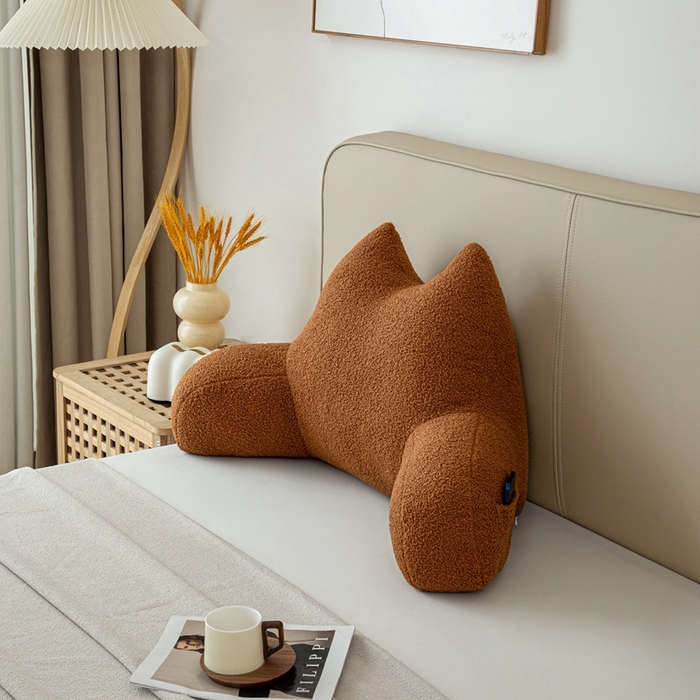 91家纺网 家纺一手货源 找家纺 沐沐家纺2026新款泰迪绒猫耳朵护腰靠背 橘黄色
