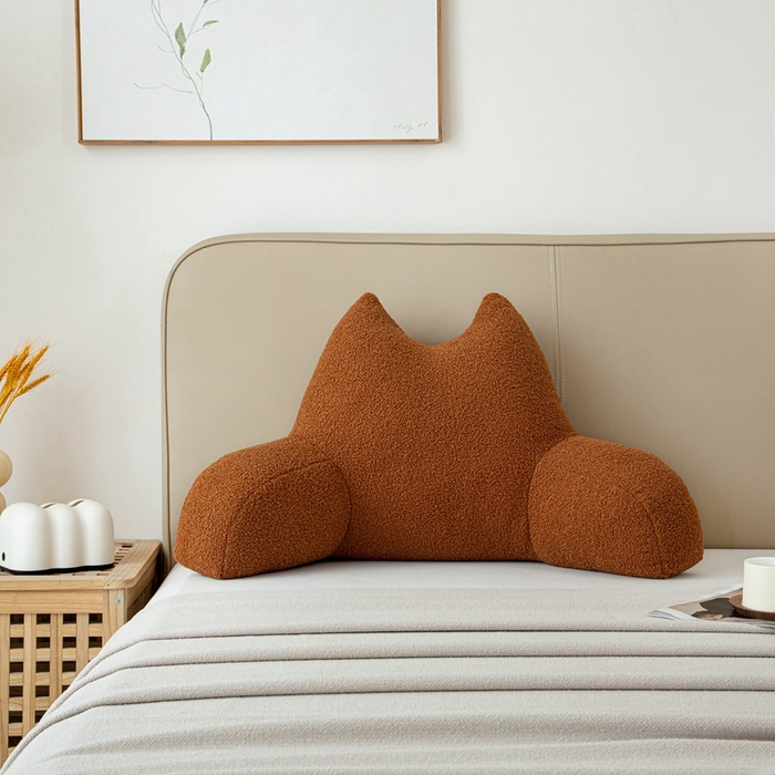 91家纺网 家纺一手货源 找家纺 沐沐家纺2026新款泰迪绒猫耳朵护腰靠背 橘黄色