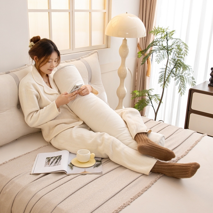 91家纺网 家纺一手货源 找家纺 沐沐家纺2026新款灯芯绒长条睡抱枕 白色