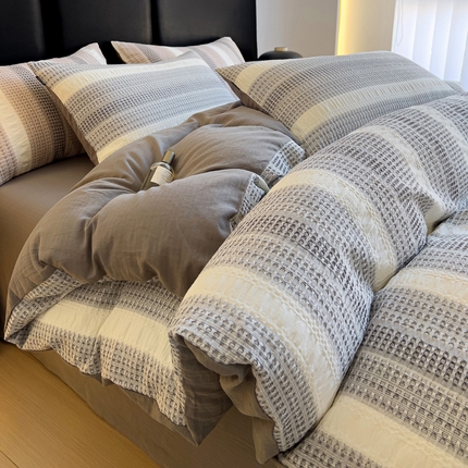 91家纺网 家纺一手货源 找家纺 （总）静家居 2025新款A类渐变华夫格提花简约系列四件套