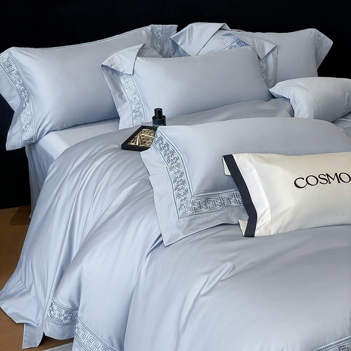 91家纺网 家纺一手货源 找家纺 星蕴家纺 2025新款100支双股长绒棉全棉纯棉刺绣四件套-柏林系列【最低控价券后288元！会员标准220，加大240，床笠+10元】 云山蓝