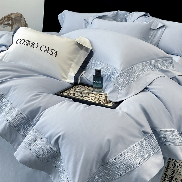 91家纺网 家纺一手货源 找家纺 星蕴家纺 2025新款100支双股长绒棉全棉纯棉刺绣四件套-柏林系列【最低控价券后288元！会员标准220，加大240，床笠+10元】 云山蓝