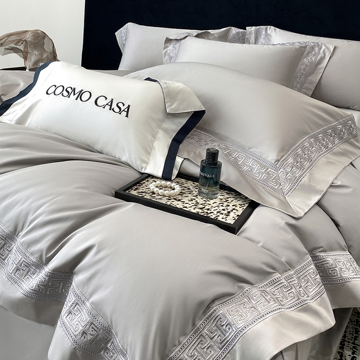 91家纺网 家纺一手货源 找家纺 星蕴家纺 2025新款双股长绒棉全棉纯棉刺绣四件套-柏林系列【最低控价券后288元！会员标准220，加大240，床笠+10元】 星空灰