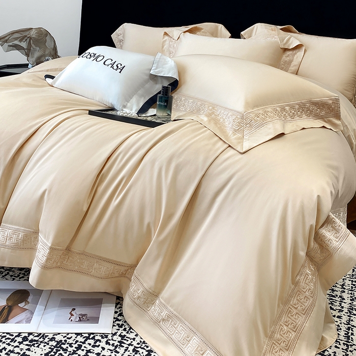 91家纺网 家纺一手货源 找家纺 星蕴家纺 2025新款双股长绒棉全棉纯棉刺绣四件套-柏林系列【最低控价券后288元！会员标准220，加大240，床笠+10元】 香槟金