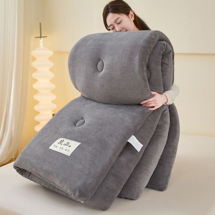 91家纺网 家纺一手货源 找家纺 牛魔王家居 2024新款双面牛奶绒加厚冬被被子被芯填充(白丝棉） 灰