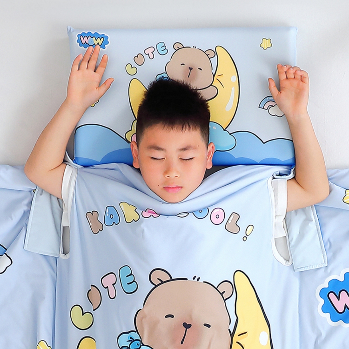 91家纺网 家纺一手货源 找家纺 八零年代 2025新款A类小凉皮儿童护颈枕慢回弹记忆枕学生午睡枕枕头枕芯 卡皮巴拉 30*50*5cm适合3-15岁