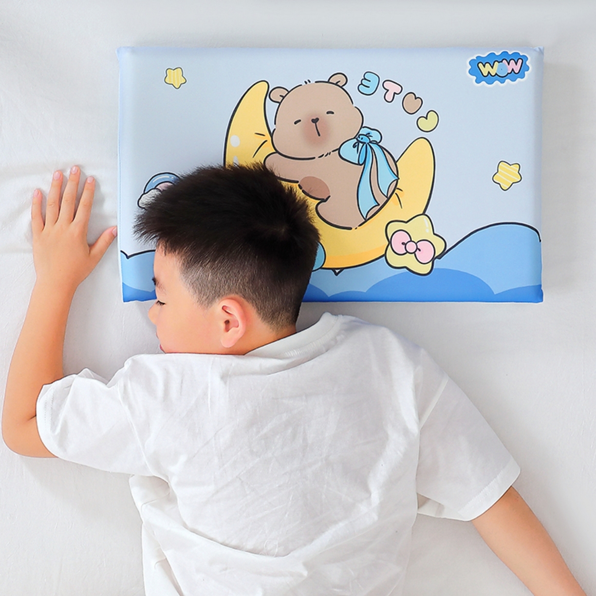 91家纺网 家纺一手货源 找家纺 八零年代 2025新款A类小凉皮儿童护颈枕慢回弹记忆枕学生午睡枕枕头枕芯 卡皮巴拉 30*50*5cm适合3-15岁