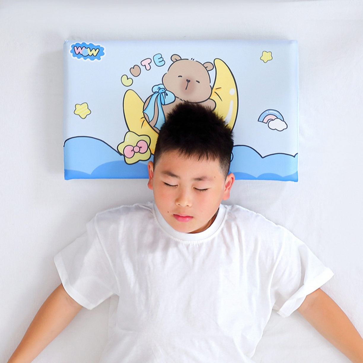 91家纺网 家纺一手货源 找家纺 八零年代 2025新款A类小凉皮儿童护颈枕慢回弹记忆枕学生午睡枕枕头枕芯 卡皮巴拉 30*50*5cm适合3-15岁