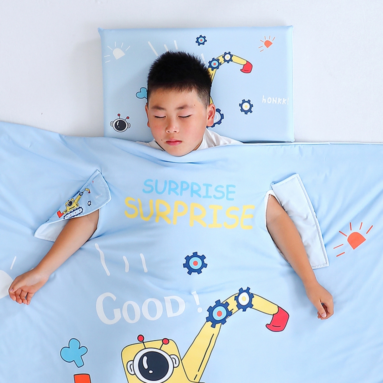 91家纺网 家纺一手货源 找家纺 八零年代 2025新款A类小凉皮儿童护颈枕慢回弹记忆枕学生午睡枕枕头枕芯 挖掘机 30*50*5cm适合3-15岁