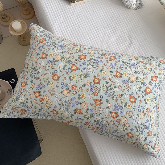 91家纺网 家纺一手货源 找家纺 柚可家居 2024新款全棉双层纱枕套-碎花系列 梦雨绿