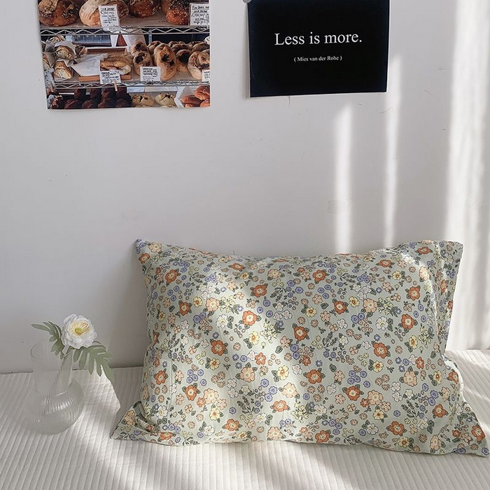 91家纺网 家纺一手货源 找家纺 柚可家居 2024新款全棉双层纱枕套-碎花系列 梦雨绿