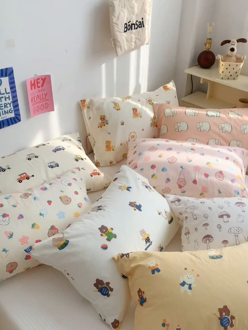 91家纺网 家纺一手货源 找家纺 （总）柚可家居 2024新款全棉双层纱枕套-卡通系列