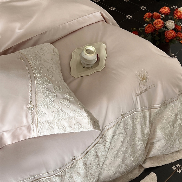 91家纺网 家纺一手货源 找家纺 （总）鼎飞家纺 2025新款长绒棉纯棉刺绣雕花四件套-蝶舞花语