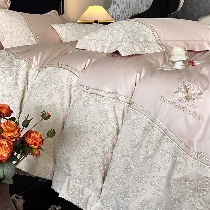 91家纺网 家纺一手货源 找家纺 （总）鼎飞家纺 2025新款长绒棉纯棉刺绣雕花四件套-蝶舞花语