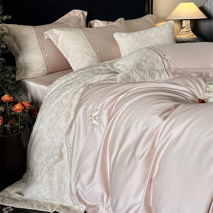 91家纺网 家纺一手货源 找家纺 （总）鼎飞家纺 2025新款长绒棉纯棉刺绣雕花四件套-蝶舞花语