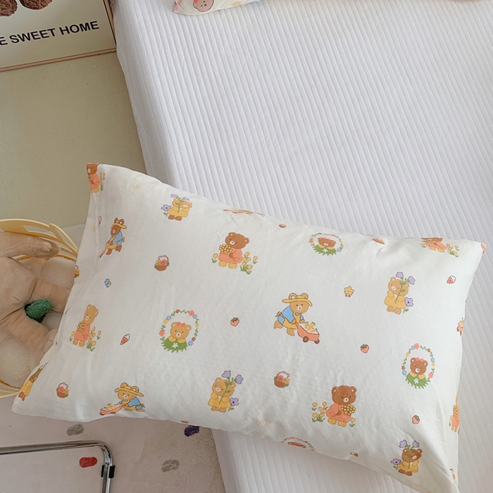 柚可家居 2024新款全棉双层纱枕套-卡通系列 小熊花花米