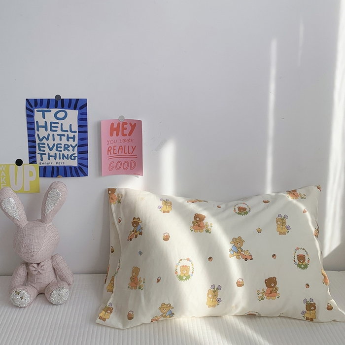 91家纺网 家纺一手货源 找家纺 柚可家居 2024新款全棉双层纱枕套-卡通系列 小熊花花米